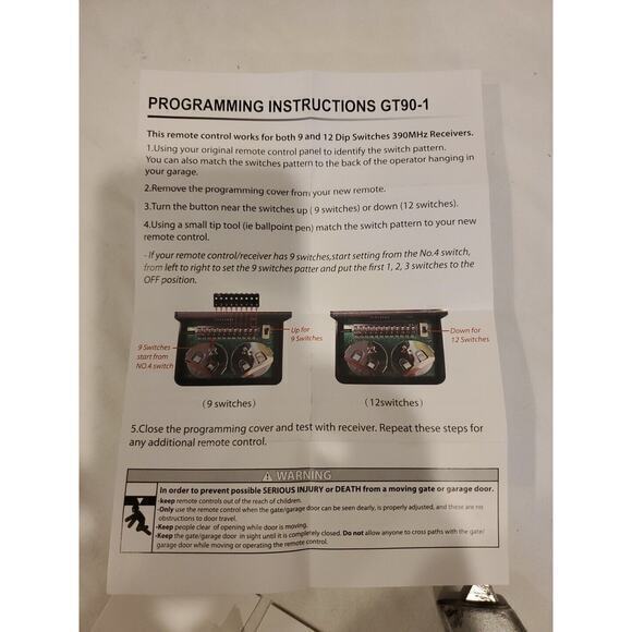 2 Pack for‎ Genie 9/12 Dip Switch Garage Door Opener Remote, 390 MHz, GT912/... - Picture 3 of 4